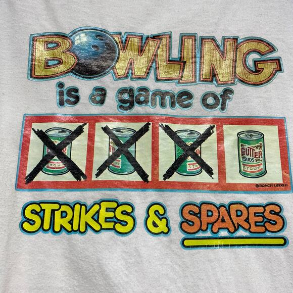 Vintage Mens Size L Bowling Graphic Print Single Stitch Baseball Jersey Shirt - Picture 4 of 7